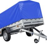 UNITRAILER Autoanhänger 230 x 125 cm, Gartenanhänger 230, kippbar, 750 kg, mit Stützrad, blauer Plane und Hochpfeil