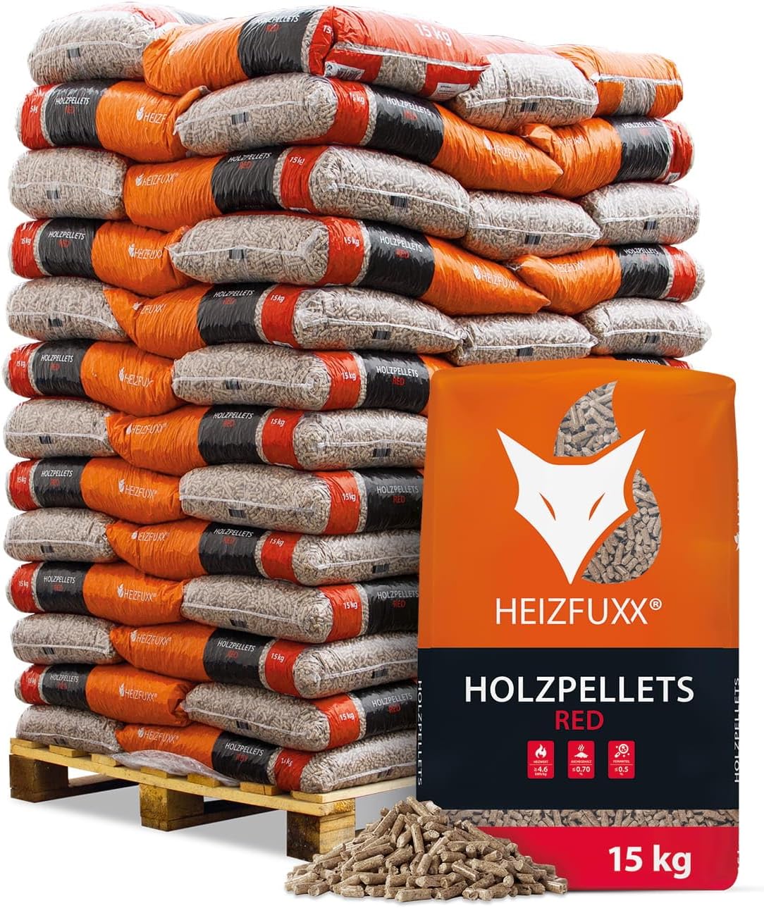 71U-KzpaFTL._AC_SL1500_ HEIZFUXX Gold ENplus A1 HD-Qualität Holzpellets Nadelholz 975 kg (65 x 15 kg) 1 Palette – Bild 1