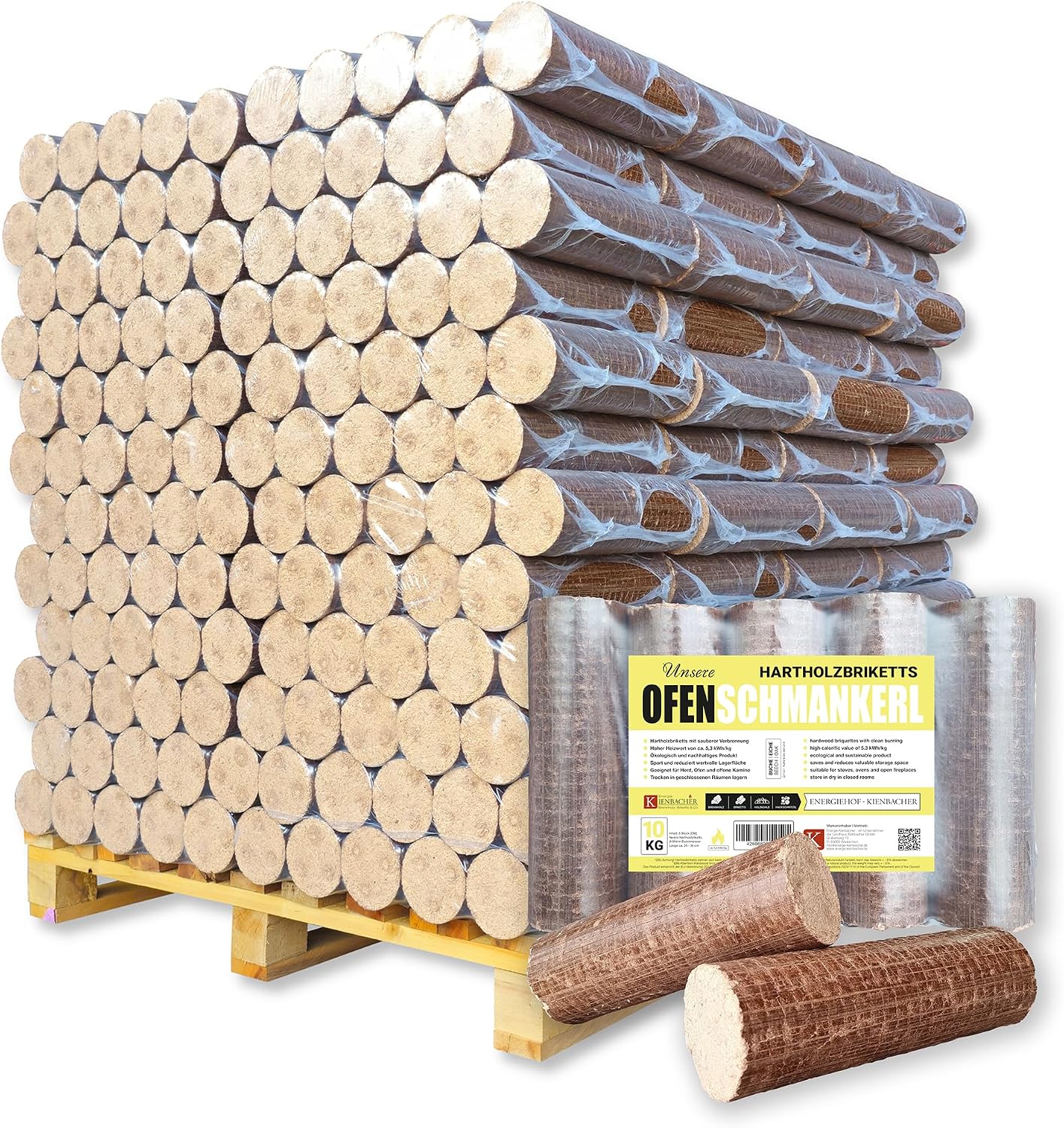 91JSG-XgbQL._AC_SL1500_ Nestro Brikett Top 960 kg Palette Hartholzbriketts aus Buche und/oder Eiche Kaminofen Heizholz Gluthalter Brennholz Premium Öko Holzbriketts Energie Kienbacher – Bild 1